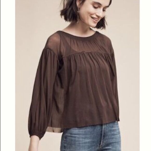 Anthropologie Tops - Anthropologie Weston Brown Sheer Long Sleeve Top
